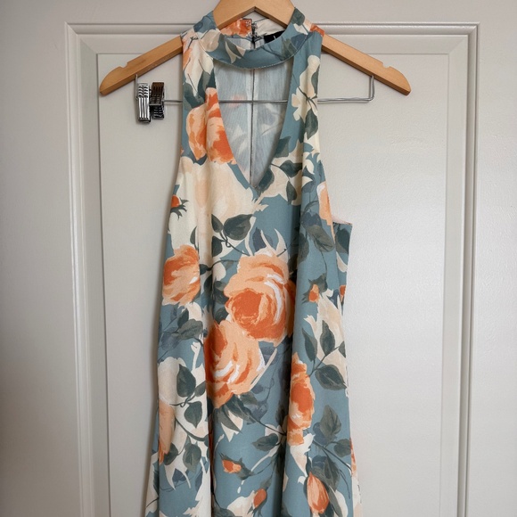 Lulus Part Of Your World Dusty Sage Floral Print Swing Dress Blue - Size Medium - Picture 2 of 7